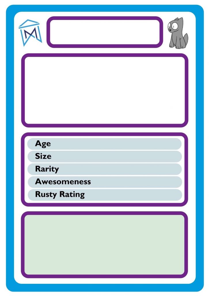 Top Trumps card template with boxes and categories